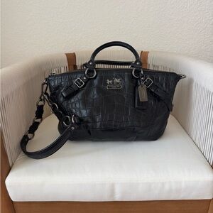 Coach Madison Black Croc Embossed Leather Satchel Shoulder Bag Y2K